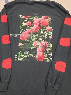 Empyre Black Long Sleeve Tee with Pink Rose Photo and Red Sleeve Roses Small
